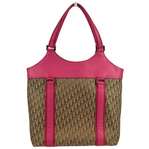 Dior Vintage Brown Monogram Canvas Street Chic Pink Leather Trim Shoulder Bag - Picture 2 of 9